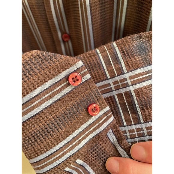 Roar Shirt Mens Xl Brown Button Up Long Sleeve Striped Club Y2K - Picture 6 of 10